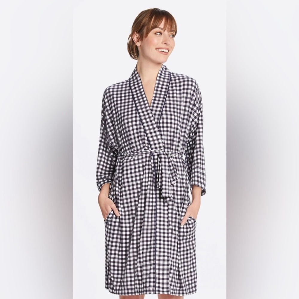 Draper James Louise Navy Blue and White Checkered Robe